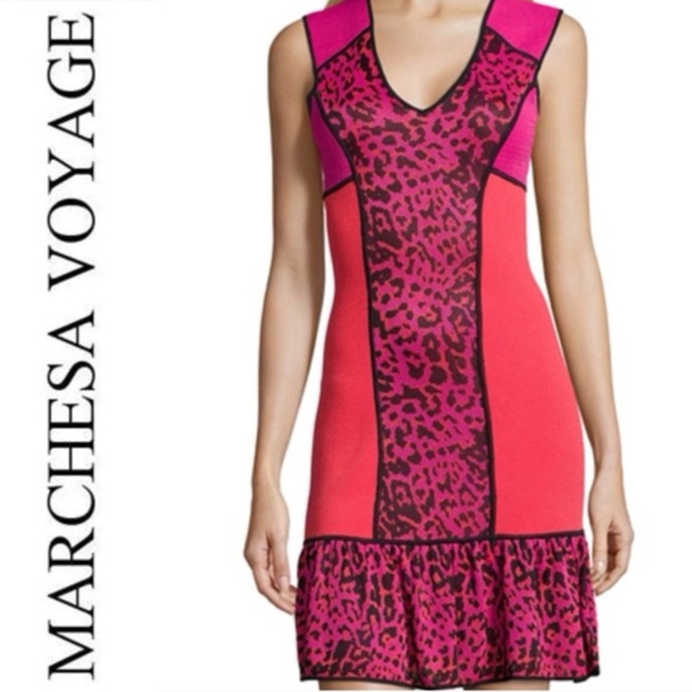 Marchesa Vibrant Pink Animal Print Mini Dress